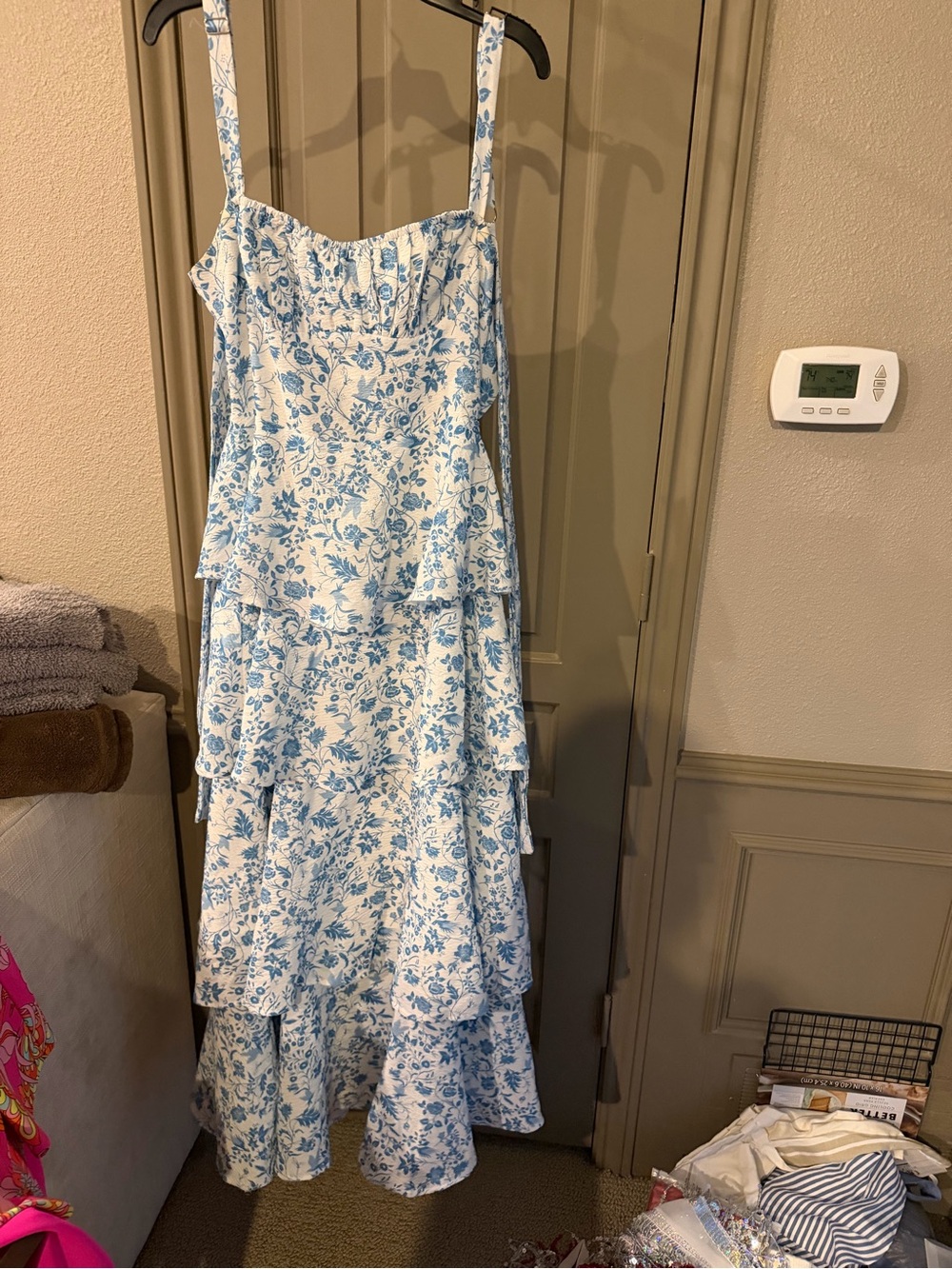Floral Tiered Sundress in Blue and White